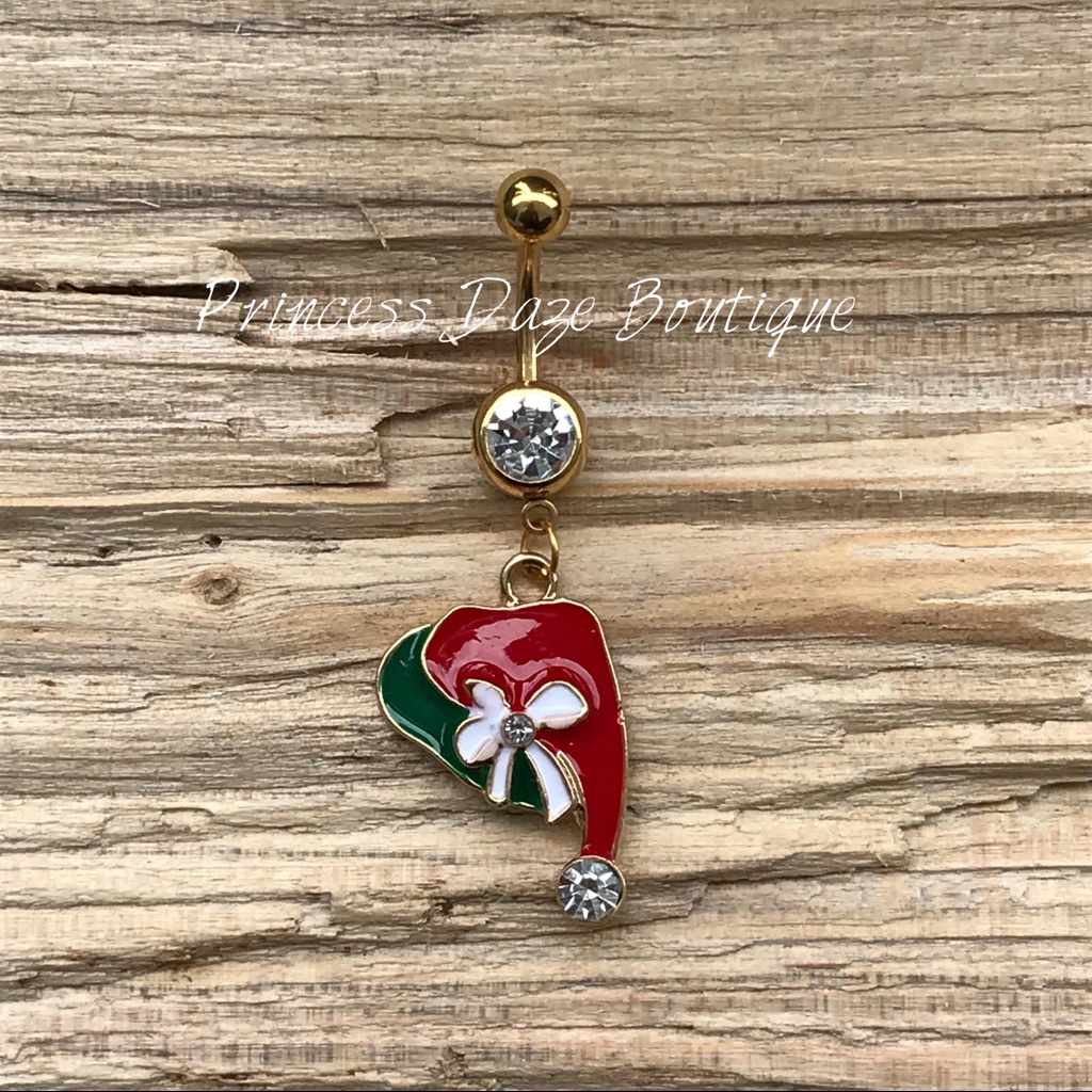 Gold Holiday Hat Belly Button Ring